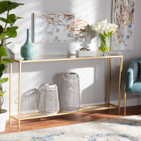 Baxton Studio JY20A254-Gold-Console Alessa Modern and Contemporary Glam Gold Finished Metal and Mirrored Glass Console Table